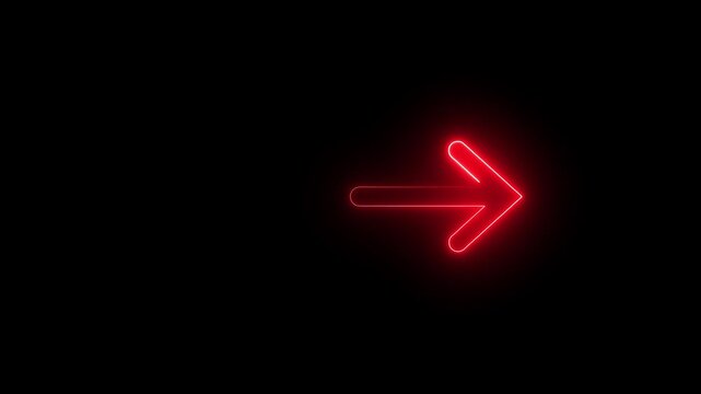 Neon arrow right direction concept, arrow-shaped neon sign, Arrow pointing right side, Abstract directional neon arrow icon animation, arrow loading animation on black background 4k video