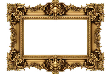 Ornate gold frame isolated on transparent background for artwork