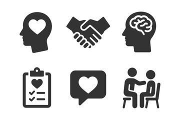 Fototapeta premium Icons representing mental health, communication, and empathy concepts.