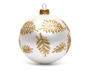 Fototapeta premium Elegant white Christmas bauble adorned with swirling golden leaf pattern, perfect for holiday decorations