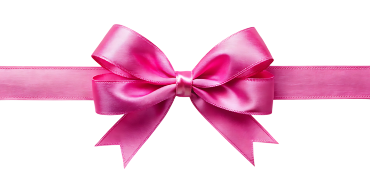 Bright Pink Satin Ribbon, Tied into a Bow, cutout, PNG isolated on white or transparent background