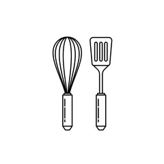 Whisk and Spatula Line Art – Kitchen Utensils Vector Illustration for Cooking and Baking Tools