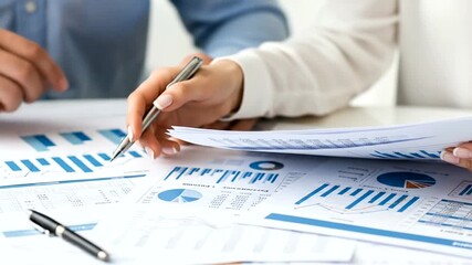 Collaborative financial analysis and teamwork in reviewing business reports for strategic growth - Powered by Adobe