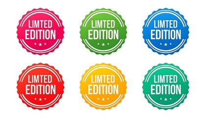 Obraz premium Set of six vibrant, circular badges stating 