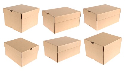Fototapeta premium Several closed brown cardboard boxes arranged in a composition