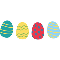 Four Colorful Easter Eggs Decorated With Stripes And Polka Dots On Transparent Background In Studio Lighting