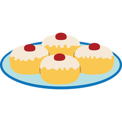 Four Delicious Sufganiyot Pastries Topped With White Icing And Red Jelly Served On A Blue Plate With A Transparent Background