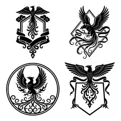 Fototapeta premium Collection of phoenix bird illustrations