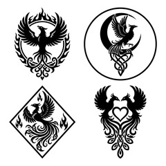 Collection of phoenix bird silhouette designs