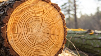 Naklejka premium Tree trunk cross section reveals global temperature trends through its rings