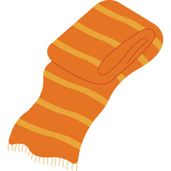 Folded Orange Scarf With Yellow Stripes And Fringe Detail On A Transparent Background