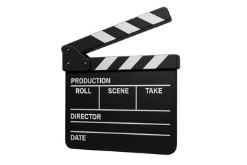 Clapperboard opening for movie film production, showing action slate for cinema industry and video shoot