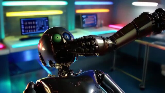 Future android reparing a robot