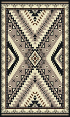 Navajo two grey hills rug pattern native intricate geometric vector.Carpet natural wool colors of gray,brown,white,Black traditional southwestern tribal illustration.For background,fabric,decoration.