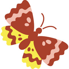 Stylized Butterfly Illustration With Brown Yellow And Pink Patterns Against A Transparent Background