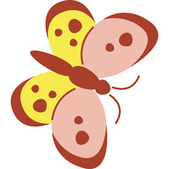 Stylized Butterfly Illustration with Yellow and Pink Wings and Brown Body and Outlines on a Transparent Background