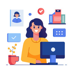 Women Business Environment Technology Productivity Vector Illustration