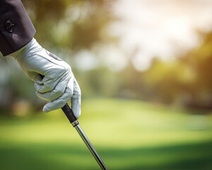 Golfer Holding Golf Club In Glove On Golf Course