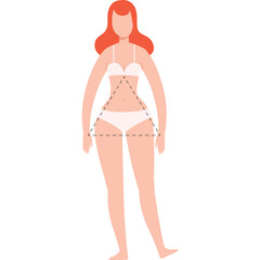 Full Body Illustration of a Woman in Underwear with Body Shape Outline on Transparent Background