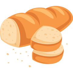 Freshly Baked Loaf of Bread with Slices Cut on a White Background Detailed Vector Illustration Golden Brown Crust Soft Interior Crumb Realistic Food Representation