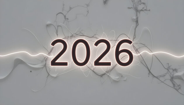 Glowing 2026 numbers with abstract light streaks and organic shapes year - Powered by Adobe