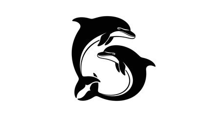 Elegant silhouette of two dolphins swimming together in a graceful underwater dance vector