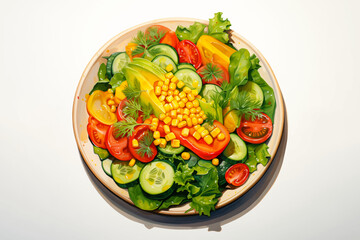 garden salad with tomato, cucumbers, corn, lettuce, and vegetables vector for fresh food and healthy meal concept