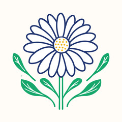 Blooming daisy flower, basic color, light color background, cloud curves vector art illustration