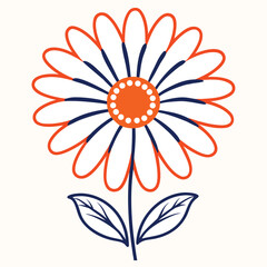 Blooming daisy flower, basic color, light color background, cloud curves vector art illustration