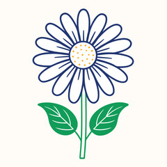 Blooming daisy flower, basic color, light color background, cloud curves vector art illustration