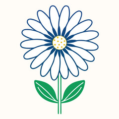 Blooming daisy flower, basic color, light color background, cloud curves vector art illustration
