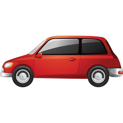 Red Compact Car With Tinted Windows And Chrome Accents Driving On A Clear Day