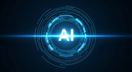 AI futuristic digital interface with glowing blue light