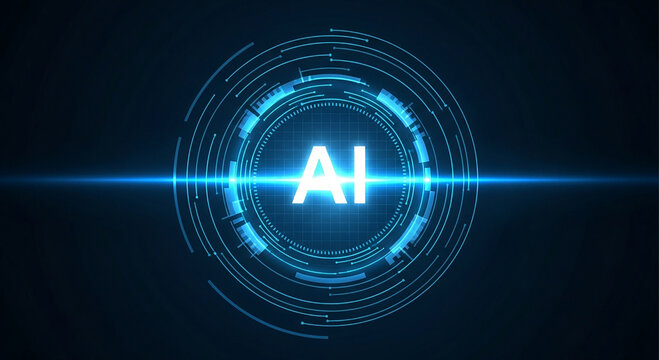 AI futuristic digital interface with glowing blue light