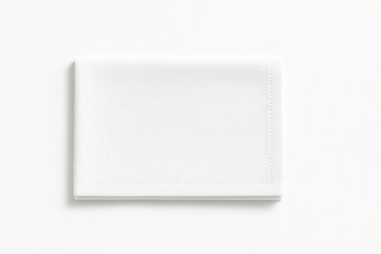 White folded fabric napkin in a clean rectangle with double stitched edges minimal tabletop styling studio isolated on white