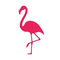 Vibrant pink flamingo silhouette stands gracefully on one leg against a clean white background, perfect for tropical designs.