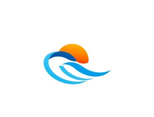 Naklejka premium Stylized sunrise over abstract ocean waves