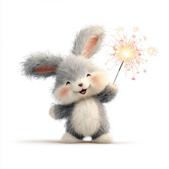 Bunny holding candy cane in Christmas mood