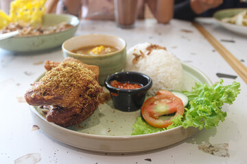 Indonesian Fried Duck Rice Set with Serundeng