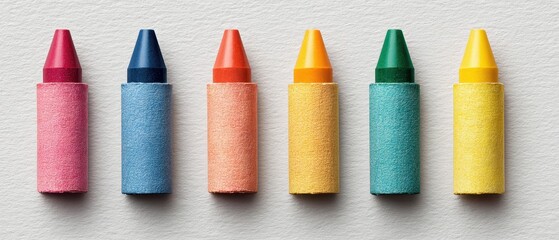 Six Glitter Covered Crayons in a Row Red Blue Orange Yellow Green and Yellow