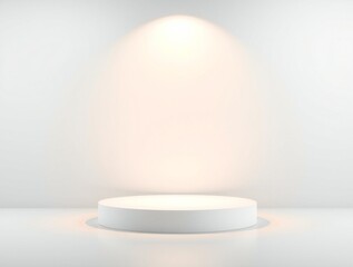 Fototapeta premium Empty white podium illuminated by a spotlight in a minimalist studio setting