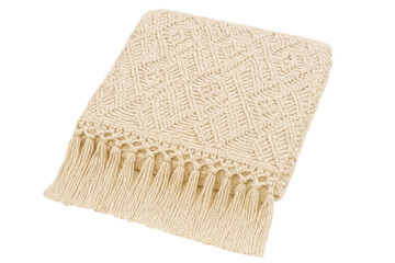 Cream woven throw blanket with macrame fringe