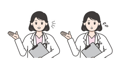 案内する女性医師のイラストセット