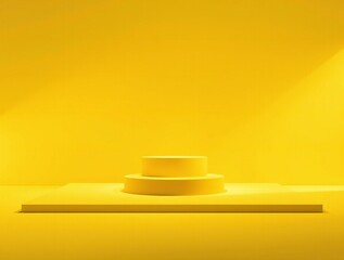 Fototapeta premium Minimalist yellow stage podium with soft light and shadow for product display