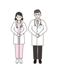 Fototapeta premium 女性医師と男性医師のイラストセット