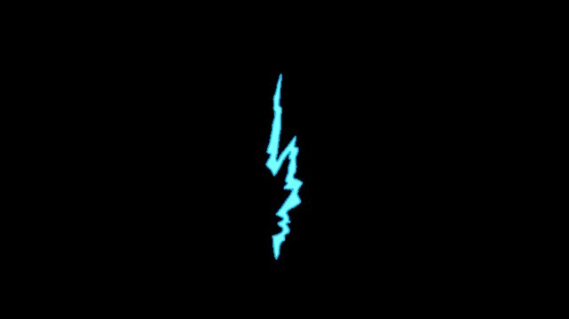 Vertical blue lightning bolt, animated electric thunder strike element vfx graphic isolated on transparent background.