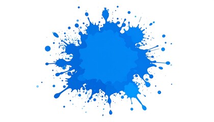 Abstract splash of bright blue paint bursts outwards against a stark white backdrop, creating a dynamic radial effect