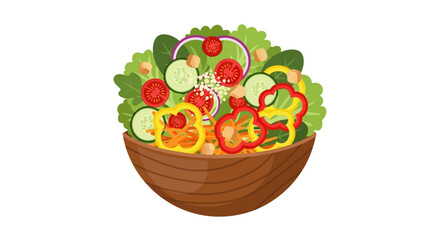 Fresh and healthy vegetable salad in a wooden bowl with assorted colourful ingredients