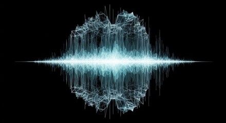 Abstract sound wave visualization digital audio data flow light glow black background