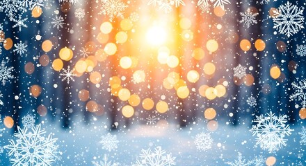 Magical winter wonderland with snow falling and bokeh lights